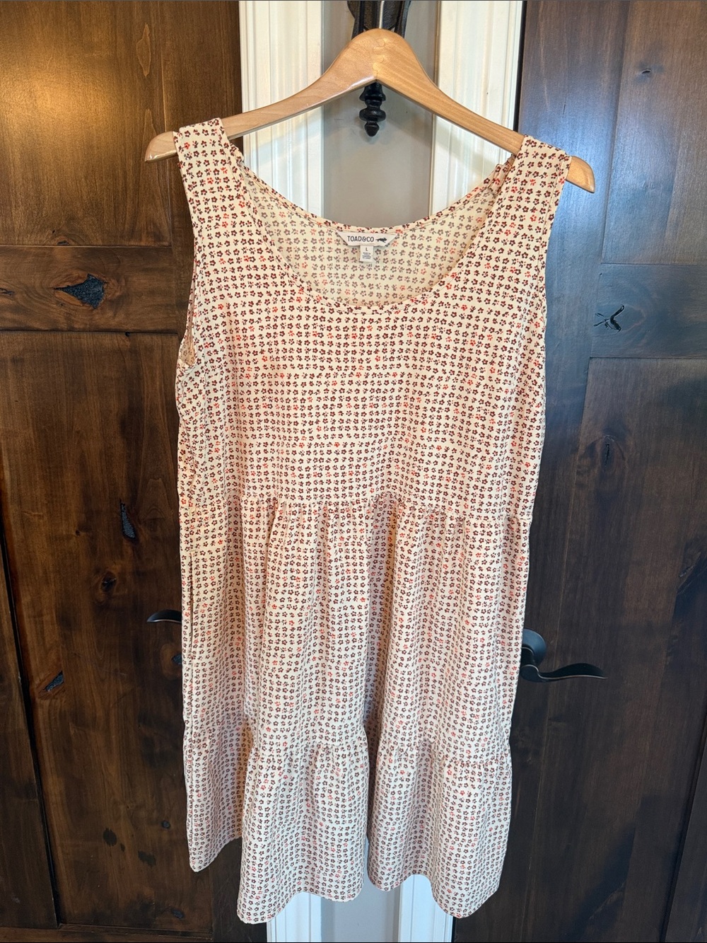 Toad&Co Cream Dress with Red Micro Floral Print L